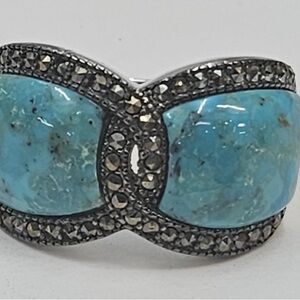 Sterling Silver 925 Turquoise & Marcasite Infinity Statement Ring BBJ